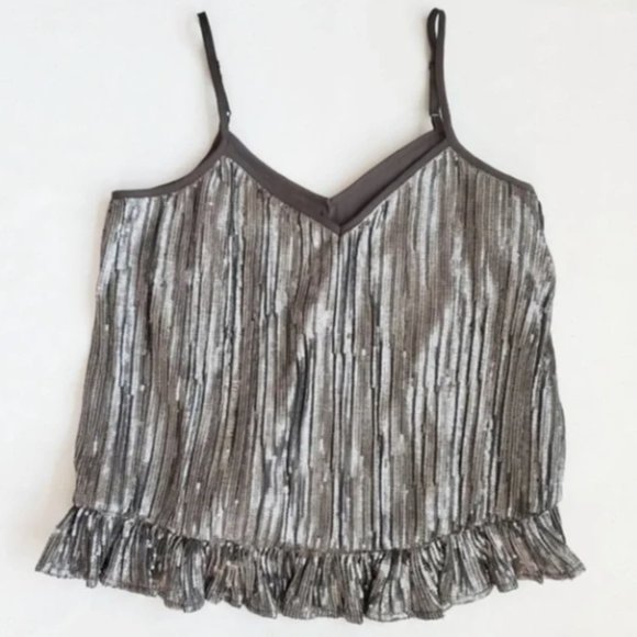 Anthropologie Sequin Cami Amelie Metallic Silver SZ 12 NWT - Picture 14 of 15